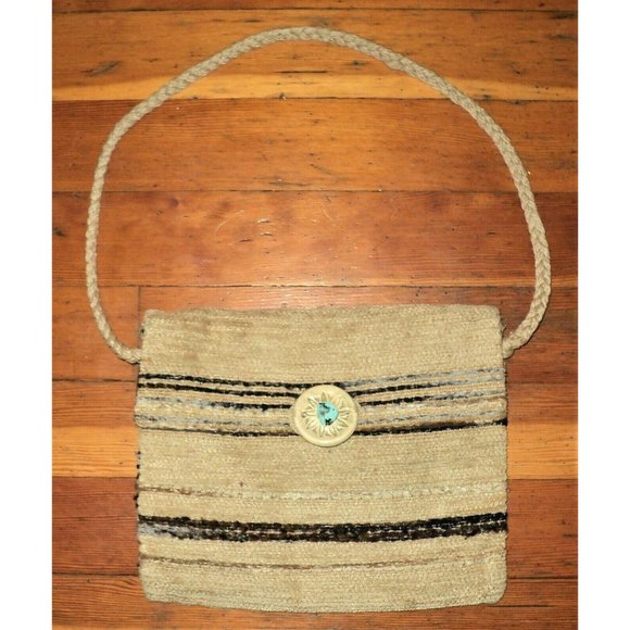 1970s WOVEN Nubby Flap SHOULDER BAG  Turquoise in BUTTON - Picture 1 of 7